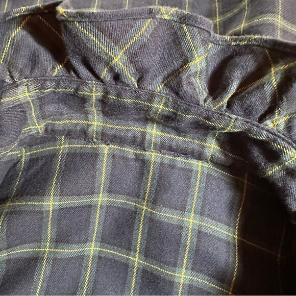 Ralph Lauren Navy Blue Multi Brushed Cotton Check Plaid Ruffle Pleat Blouse - Picture 12 of 16